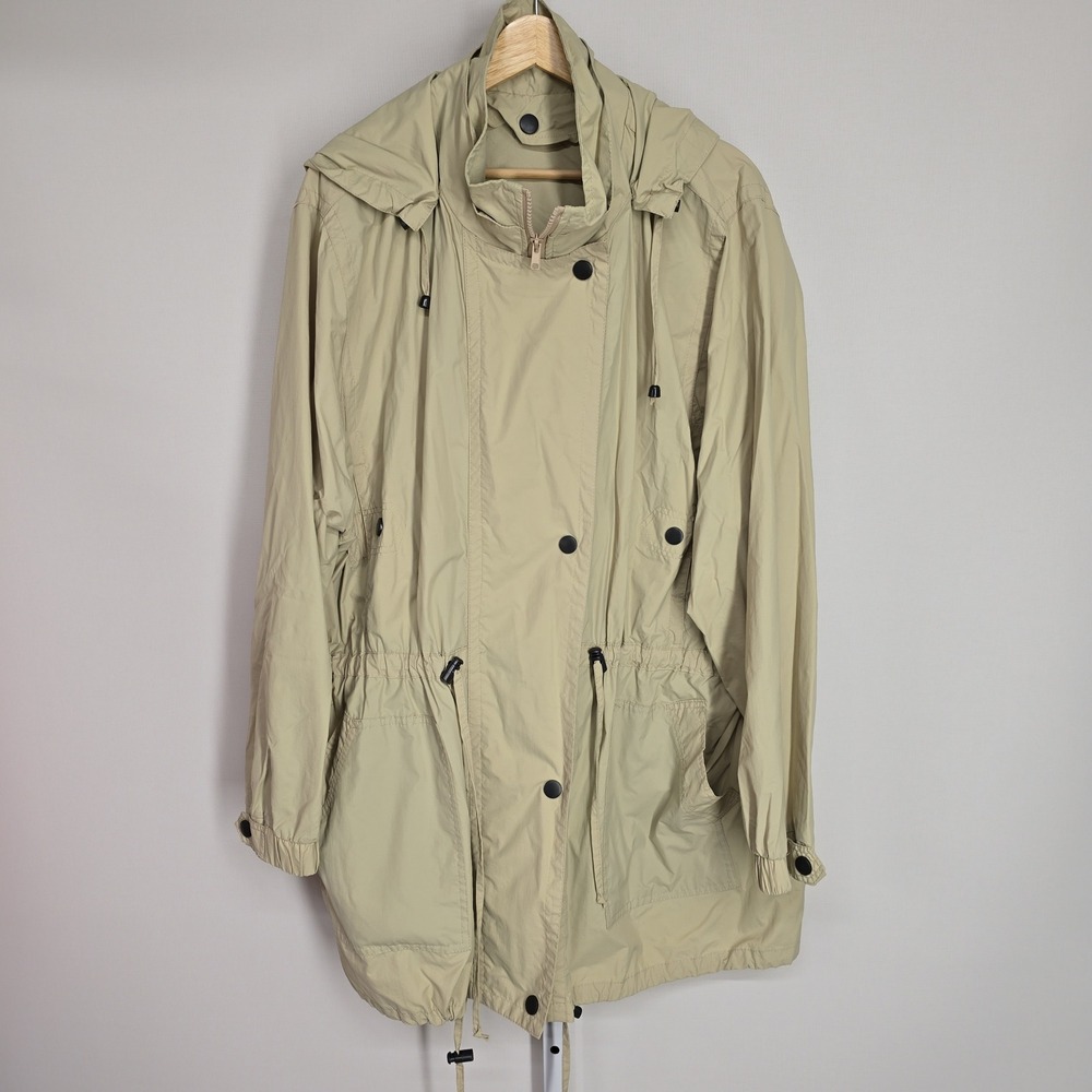 Tan Hooded Utility Parka Jacket Drawstring Waist Windbreaker‎ Beige Women XLarge